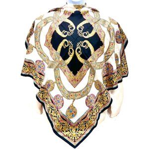 Beautiful Monique Valery  scarf 100% silk satin, 35" Ivery gold black red(66)